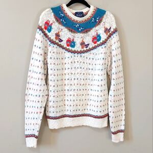 Woolrich Cottagecore VTG  Flower Pot Y2K Comfy Heavy Knit Sweater Women Pullover
